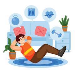 Healthy Lifestyle New Year Resolution Concept with Man workout Indoor