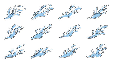 Fototapeta premium Collection of Dynamic Blue Water Splash Illustrations.