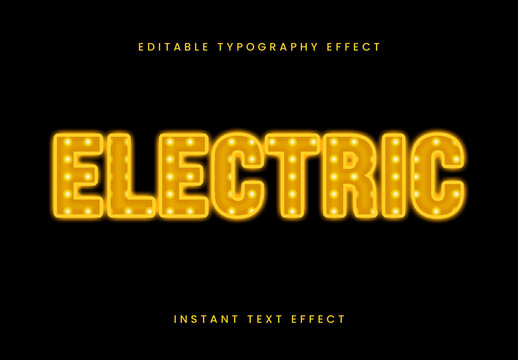 Yellow Neon Lightbulb Text Effect Retro Glowing Bulb Font