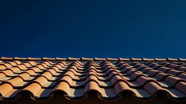 Time-lapse capturing the evolution of a vibrant blue sky over a terracotta roof landscape