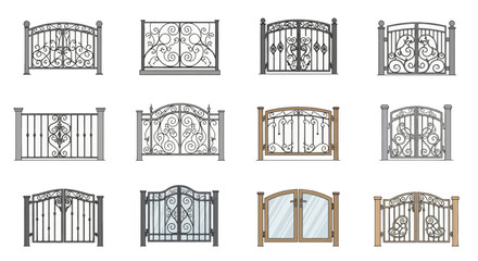 Collection of decorative wrought iron gates and fences.
