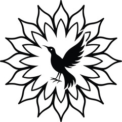 phoenix bird flying through mandala flames