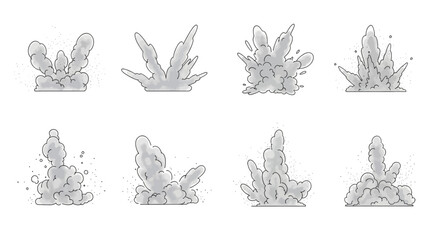 Set of cartoon smoke clouds and dust explosion effects.