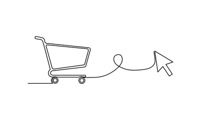 Continuous Line Drawing of Shopping Cart and Mouse Cursor for Ecommerce Design Concepts and Online Retail Business Promotion with Minimalism