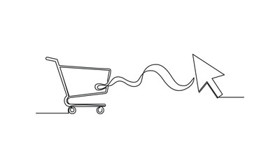 One Line Drawing of Shopping Cart and Computer Cursor Exploring ECommerce Opportunities Seamless Online Transactions and Modern Digital Shopping Experience Capturing the Essence of Internet Commerce