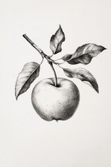 Detailed Vintage Depiction of a Ripe Red Apple Isolated on White Background