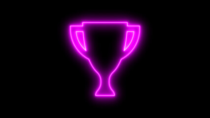 neon glowing trophy icon representing achievement, success, victory and winning awards in competitions isolated on black background