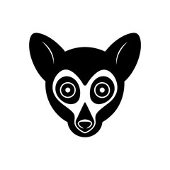 Stylized lemur face in black and white art on transparent background silhouette © Puspa