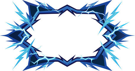 realistic thunderbolt border frame glowing blue.