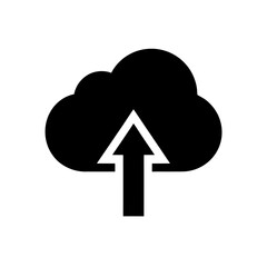 Cloud upload icon with arrow pointing up on transparent background silhouette