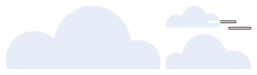 Soft blue clouds in varying sizes with two minimal floating platforms. Ideal for weather, technology, connectivity, innovation, growth, simplicity, and imagination themes. Clean simple flat metaphor