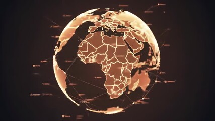 Illuminated global data visualization with dark background, showing world connections, for digital business content - Powered by Adobe
