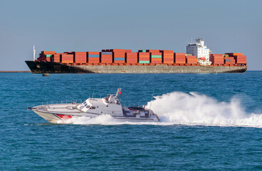 Coast Guard patrol boat rushing to the rescue