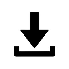 Black download symbol with arrow and tray on transparent background silhouette