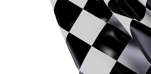 A dramatic shot of a checkered flag waving in the wind with a white background. Ideal for representing concepts such as competition, victory, an