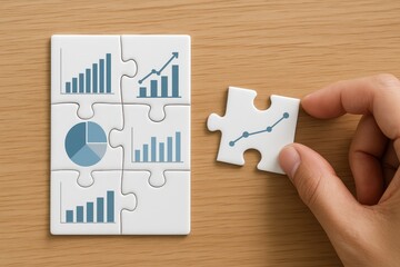 Data analysis puzzle completion office desk infographic professional close-up strategy