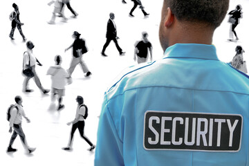group of business people in the street in monochrome blue tonali
