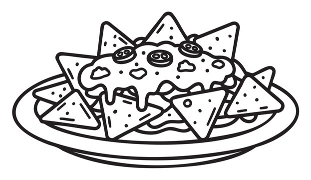 black and white nachos on plate clip art preview