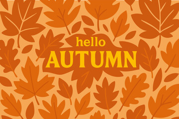 Hello Autumn Greeting with Colorful Fall Leaves