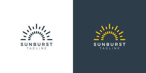 Sunburst Logo with Linear Style Vector Design