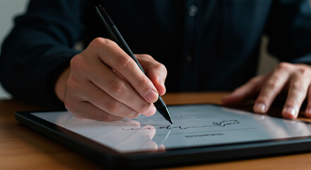 Hand signing legal document digitally on tablet