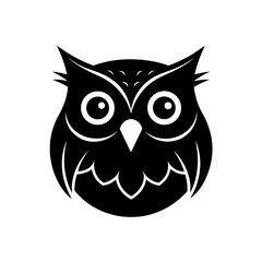 Stylized owl illustration in black color on transparent background silhouette