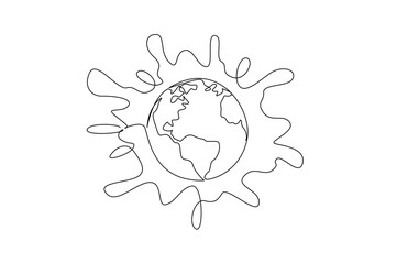 Continuous one line drawing globe goes into milk making a splash. Like an advertisement that will make all children in the world love milk. World Milk Day. Single line draw design vector illustration