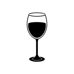 Illustration of a wine glass filled with wine on transparent background silhouette