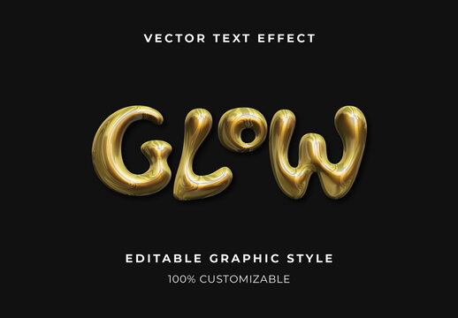 Golden Glitter Chrome Text Effect 3D Glow Bubble Font