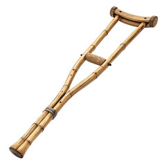 Vintage handcrafted wooden crutch for mobility assistance, conveying recovery, healing, and support for medical needs after injury or surgery