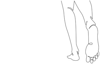 Continuous one line drawing barefoot legs seen from behind while walking. Take a leisurely walk on the grass for health. Beach. National Go Barefoot Day. Single line draw design vector illustration
