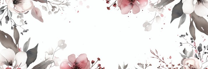 Elegant Watercolor Floral Frame with Beautiful Abstract Flowers and Delicate Leaves