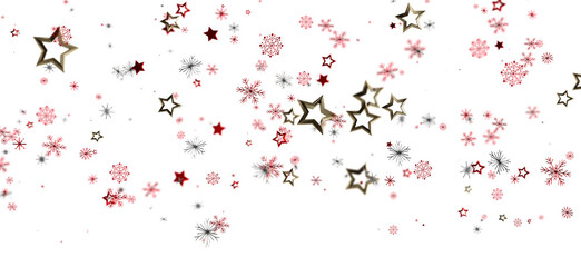 Festive winter background with red and gold stars and snowflakes. Perfect for Christmas, New Year, holidays.