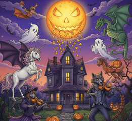 halloween background with haunted house
