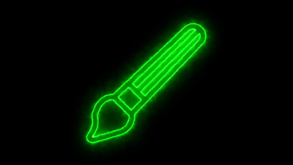 neon green paintbrush icon with glowing electric energy effect isolated on black background for digital art and creative design concepts