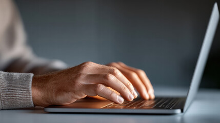 Ai integration in enterprise workflow coding shown by hands typing on laptop keyboard in modern office setting