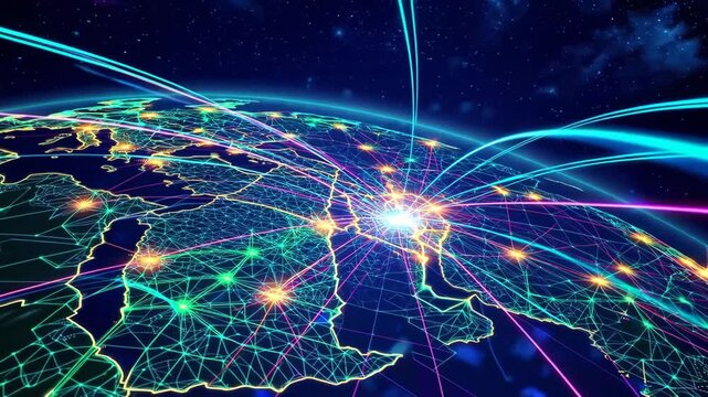 Digital network map of Saudi Arabia linking MENA for data exchange.