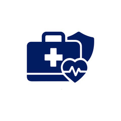 First aid kit and heart icon with shield for healthcare and medical insurance concepts