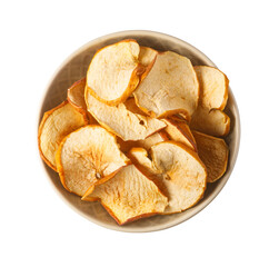 Dried apple chips in bowl, healthy sweet snack