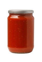 Glass jar filled with red tomato pasta sauce