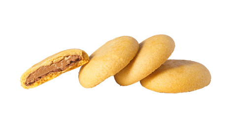 Cookies with chocolate cream filling on transparent background