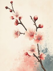 Delicate pink plum blossoms blooming vibrantly on branches in early spring garden setting