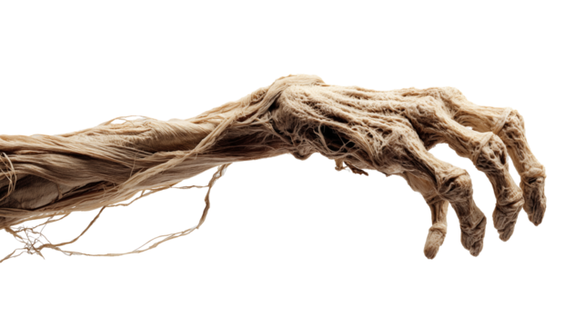 Close-up of a weathered, gnarled tree branch with a transparent background
