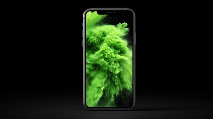 Fototapeta premium Smartphone with green cloud abstract background isolated on black