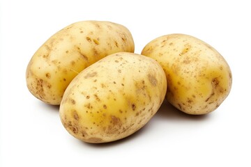 Close Up Detailed View of Single Fresh Potato Isolated on Plain White Background