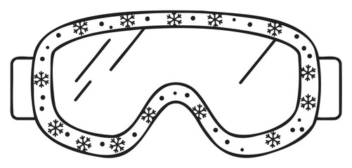 Fototapeta premium Black outline of ski goggles with clear lenses and snowflake decorations, conveying a sense of winter sports and safety.