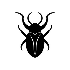 Silhouette of a beetle with large horns up on transparent background