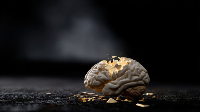 Human brain symbolizes deterioration in this striking concept, showcasing fragility of thought and impact of time - Powered by Adobe