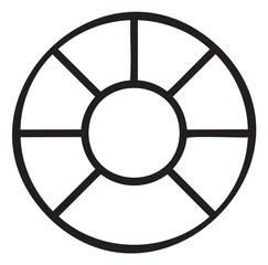 Obraz premium Black outline icon of a simple circular lifebuoy with six equally spaced segments.
