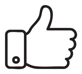 Fototapeta premium Black outline icon of a human hand showing a thumbs-up gesture with a cuffed sleeve, symbolizing approval or agreement.